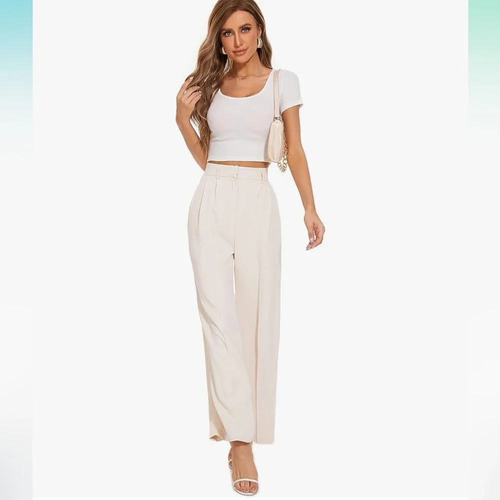 Women's Wide‎ Leg High Waist Wide Leg Pants Loose Fit Back Elastic Waist